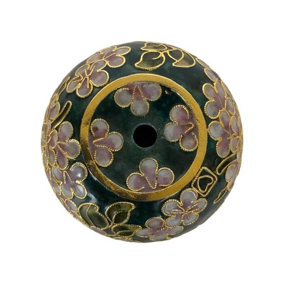 Cloisonné Floral Patterned Round Paperweight Hand Painted Green Pink Gold - Picture 5 of 6